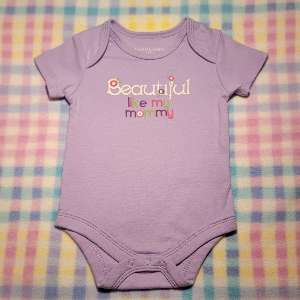 FADED GLORY 🌺 Sweet Periwinkle Floral "Beautiful Like My Mommy" Bodysuit 0-3M